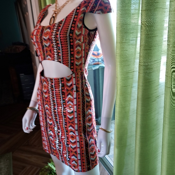 Rare London Cut-Out Midriff Sequin Dress. - Picture 5 of 14